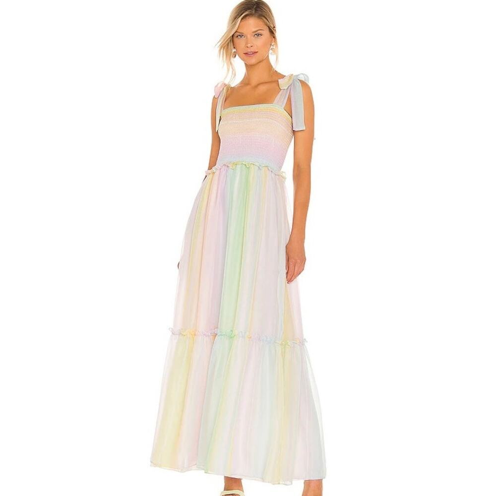 Amanda Uprichard Lillet Rainbow Stripe Chiffon Maxi Dress Size S